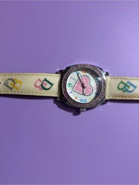 Dooney & Bourke Pink Heart Dial Kids Watch with Cream Logo Strap